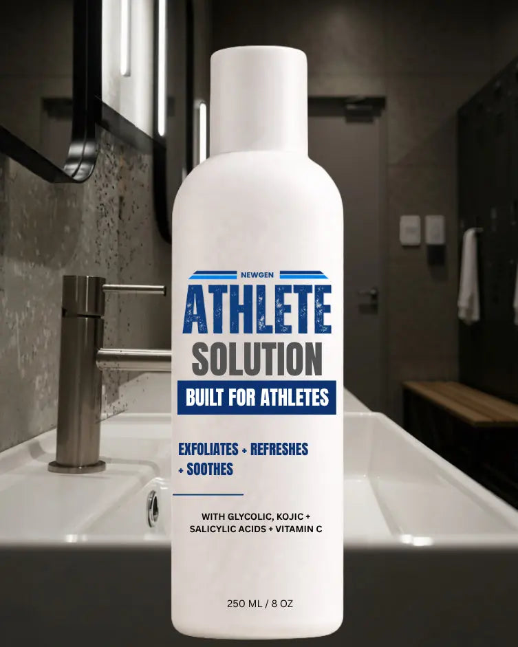 NewGen Athlete Solution clarifying toner, 250 ml bottle with glycolic, kojic and salicylic acids and vitamin C